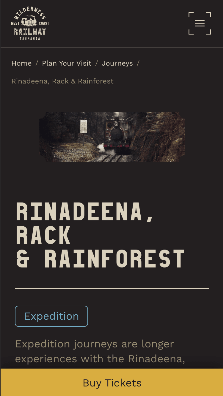 The test page on mobile with a Buy Tickets button pinned to the bottom of the screen